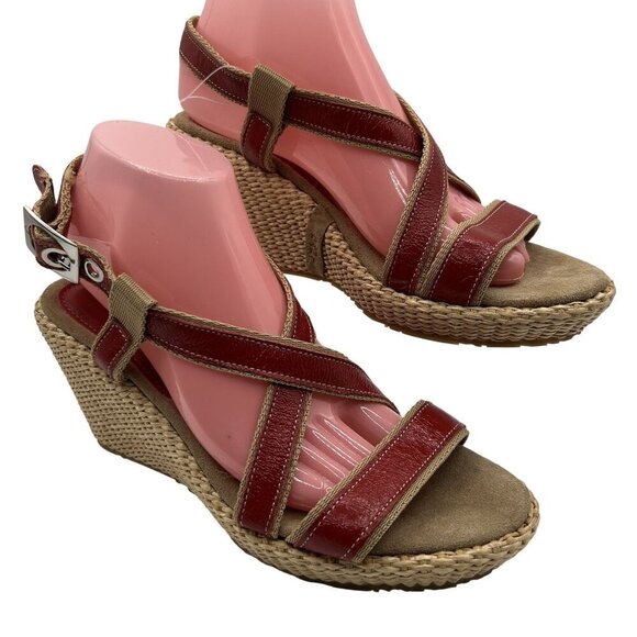 Gant Womens 8 Red Leather Espadrille Wedge Sandals Strappy Slingback Coachella - Picture 4 of 11